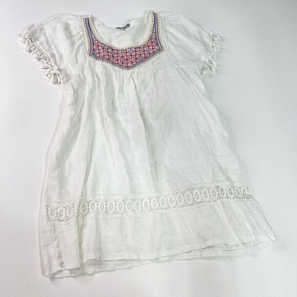 Stella Rosa Linen Dress Women's Small White Embroidery Tie Mini peasant festival - Picture 1 of 10